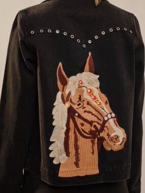 Stunning eyelet black western denim jacket embroidered palimino